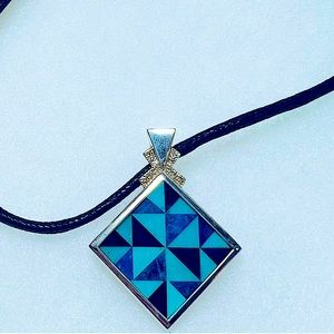 Multi-Stone Inlay Sterling Silver Pendant Turquoise, Lapis, Onyx